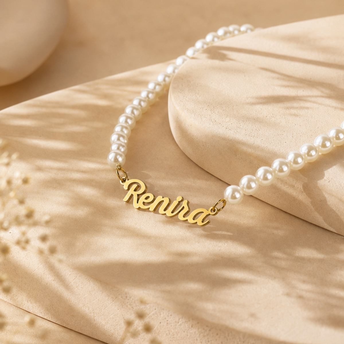 Handwritten Pearl Chain Name Necklace — Stainless Steel