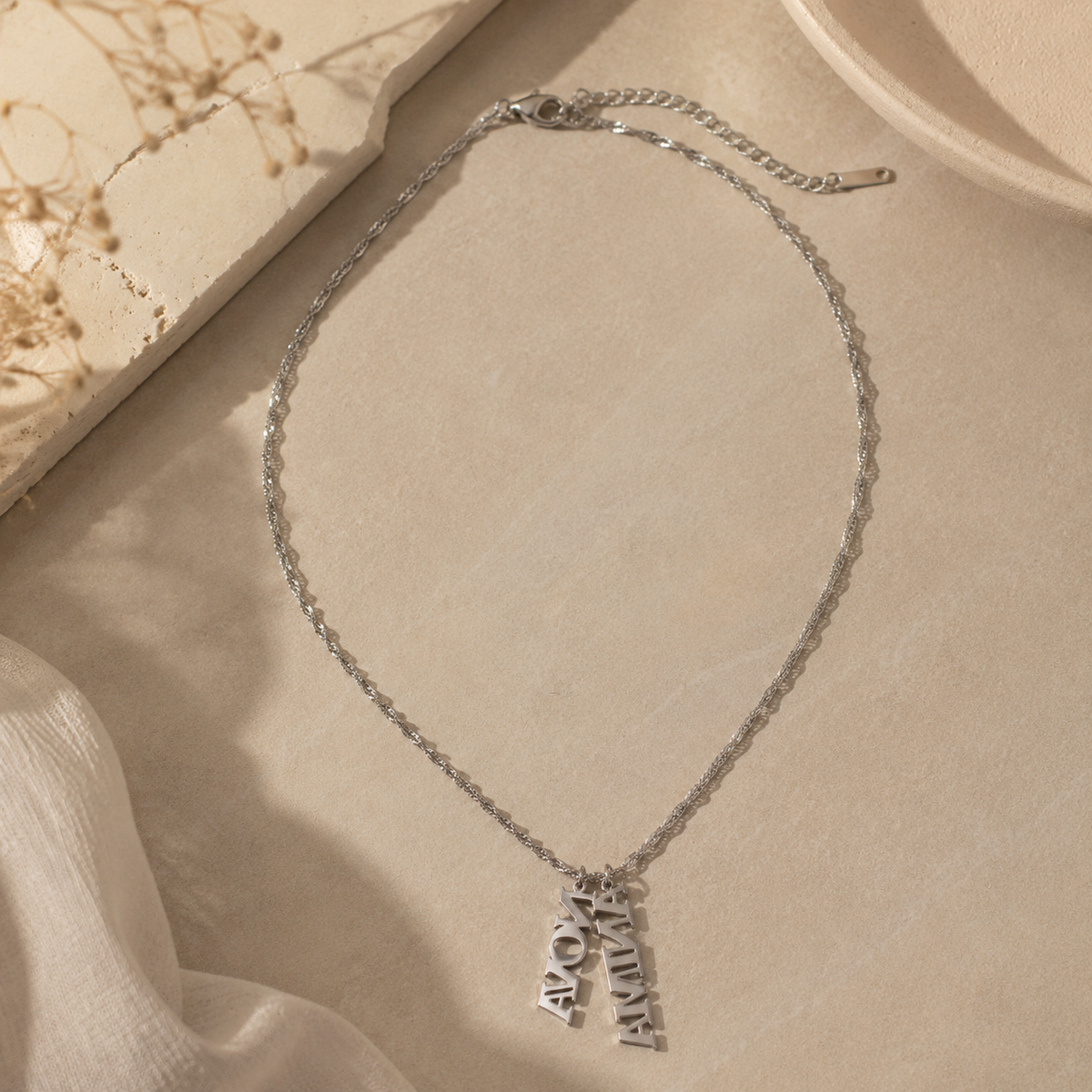 Vertical Name Necklace — Bold Block Letters | ANIMNOVA