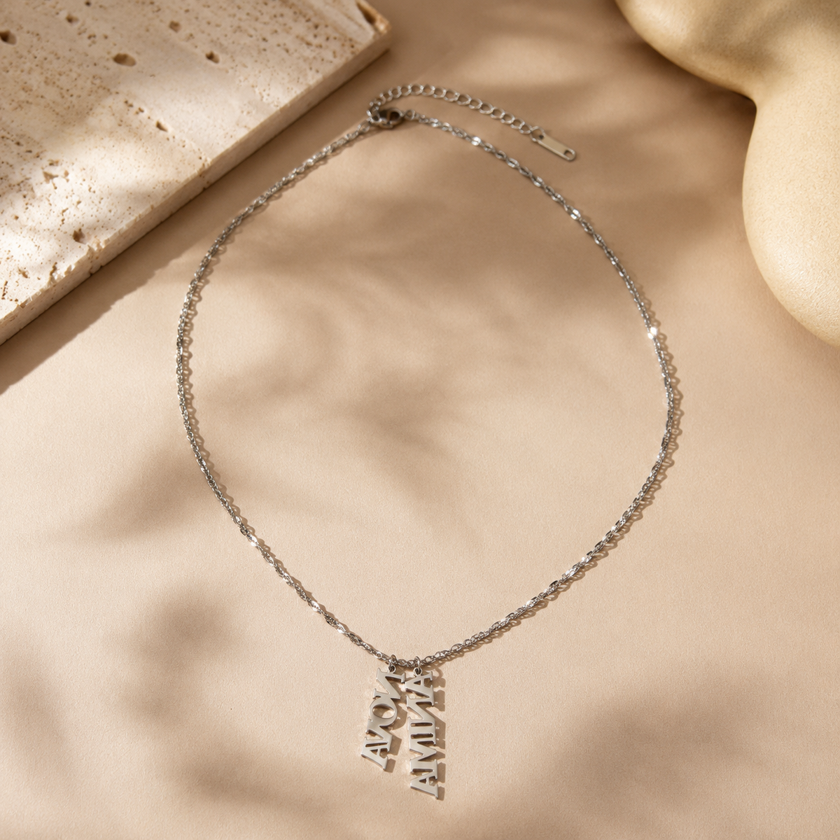 Vertical Name Necklace — Bold Block Letters | ANIMNOVA