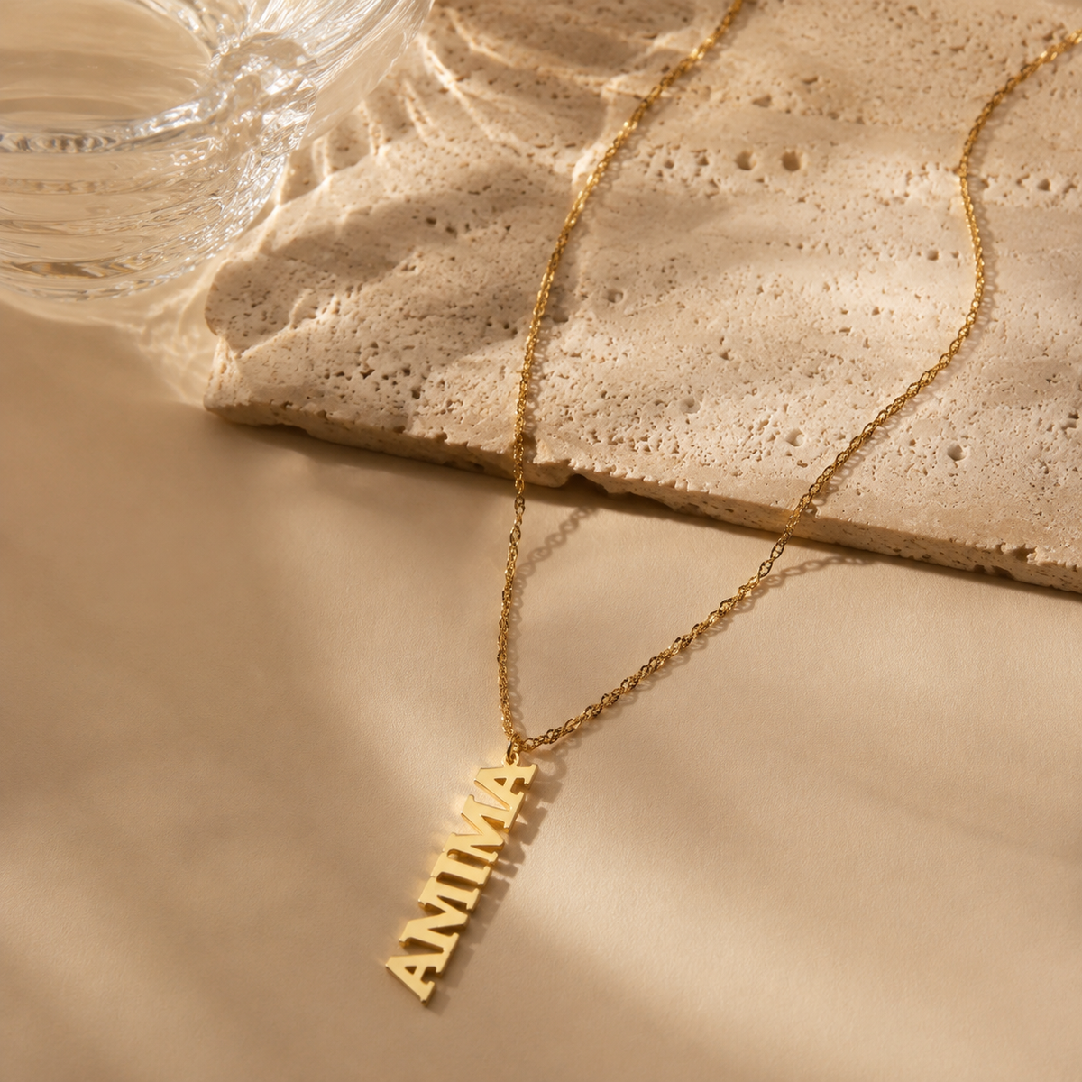 Vertical Name Necklace — Bold Block Letters | ANIMNOVA
