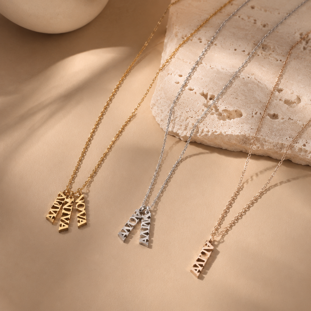 Vertical Name Necklace — Bold Block Letters | ANIMNOVA