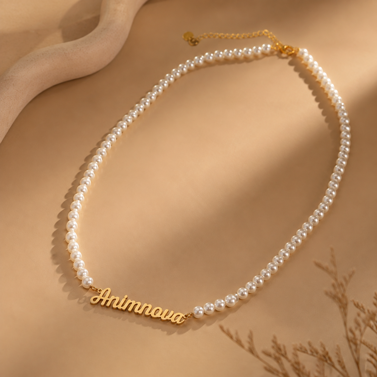 Handwritten Pearl Chain Name Necklace — Stainless Steel