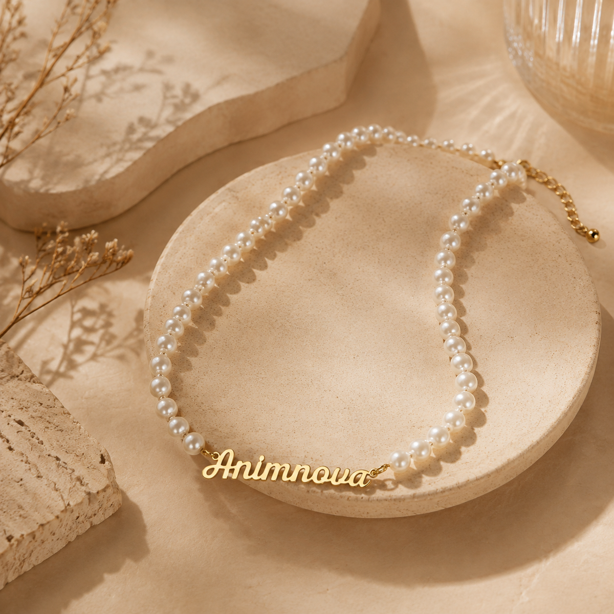 Handwritten Pearl Chain Name Necklace — Stainless Steel