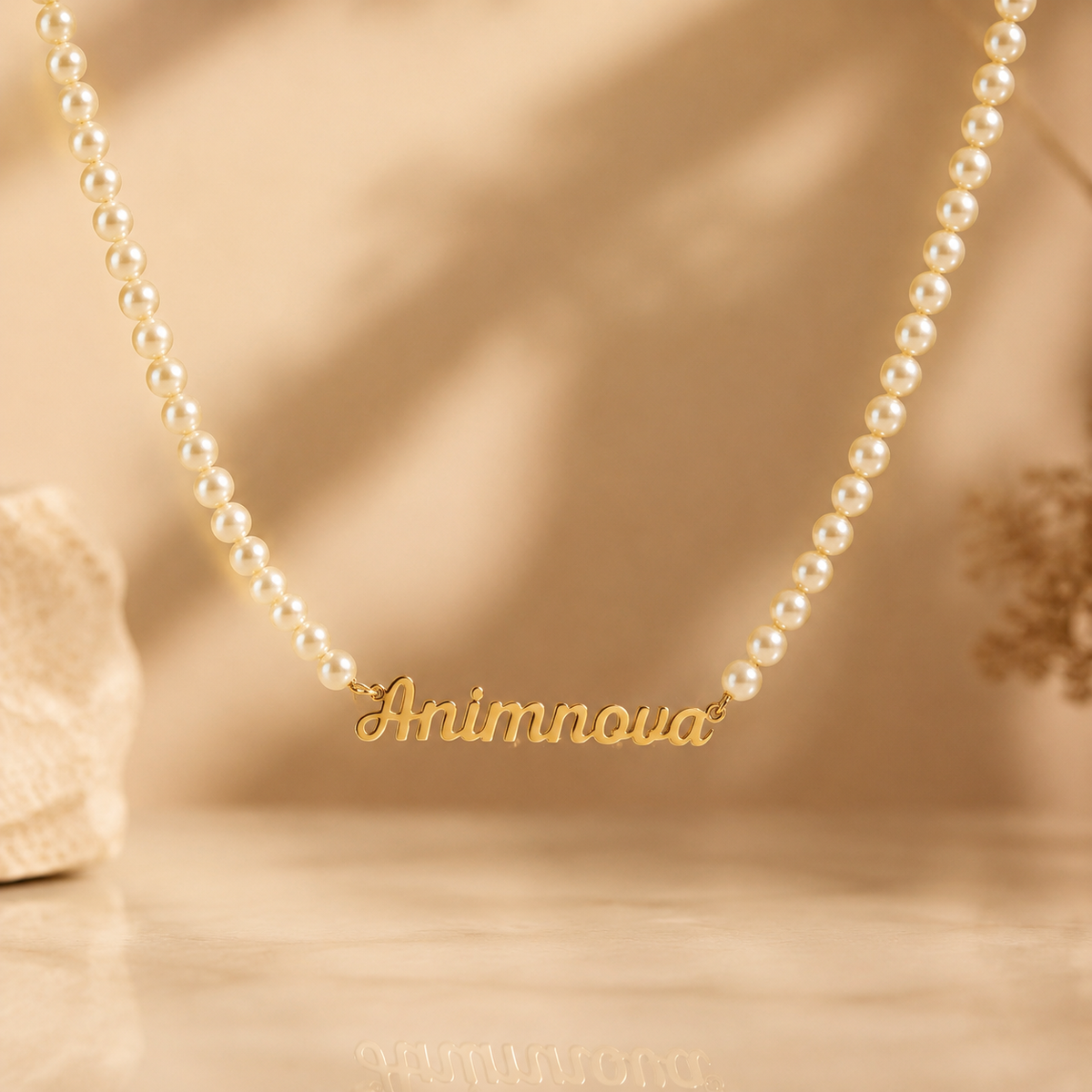 Handwritten Pearl Chain Name Necklace — Stainless Steel