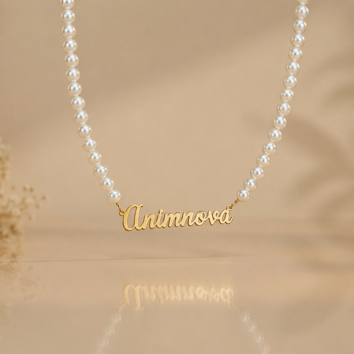 Elegant Script Pearl Chain Name Necklace — Stainless Steel