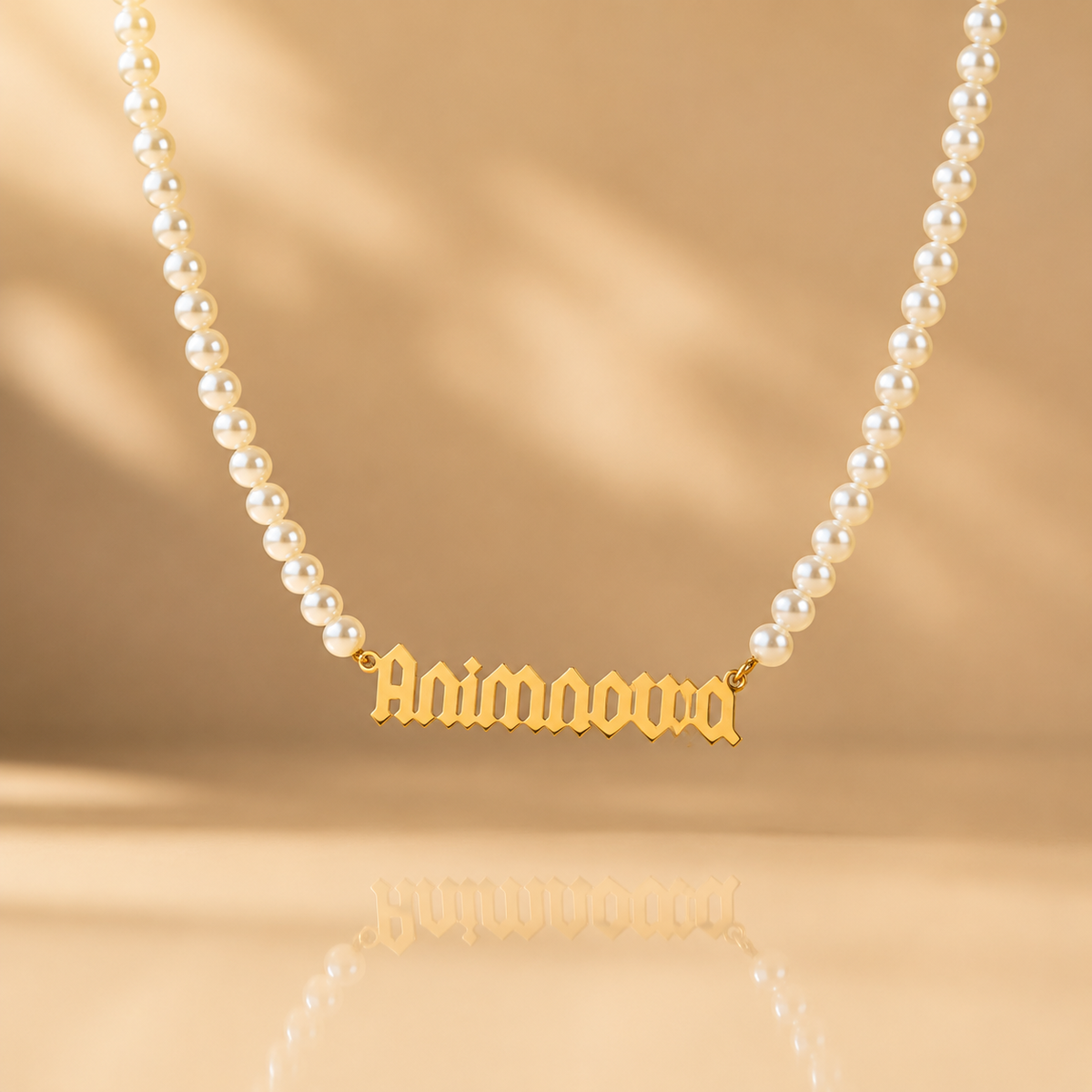 Gothic Pearl Chain Name Necklace — Stainless Steel