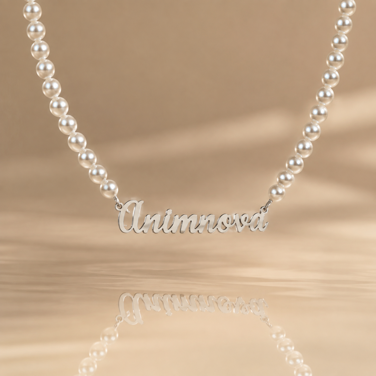 Elegant Script Pearl Chain Name Necklace — Stainless Steel