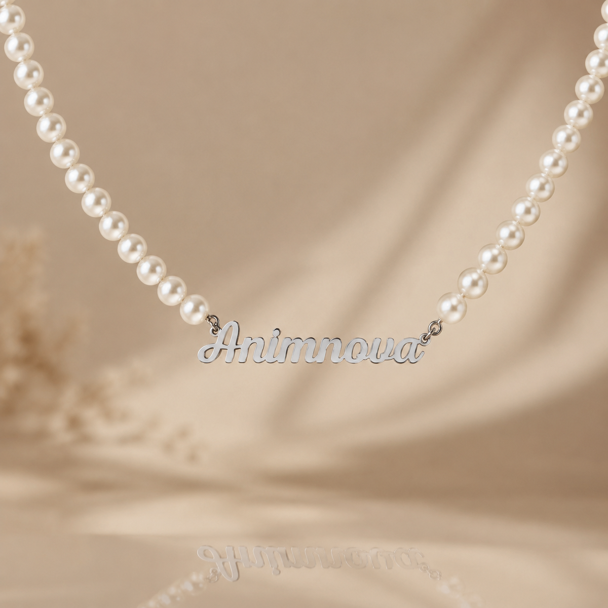 Handwritten Pearl Chain Name Necklace — Stainless Steel