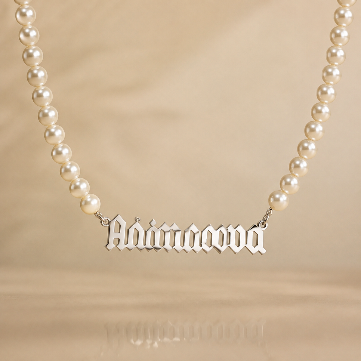 Gothic Pearl Chain Name Necklace — Stainless Steel