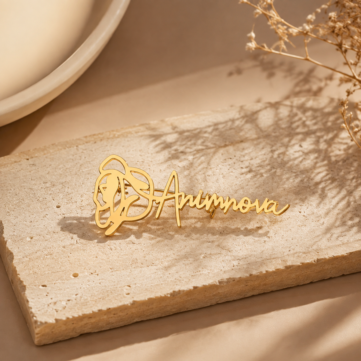 Script Name Rose Brooch — Stainless Steel