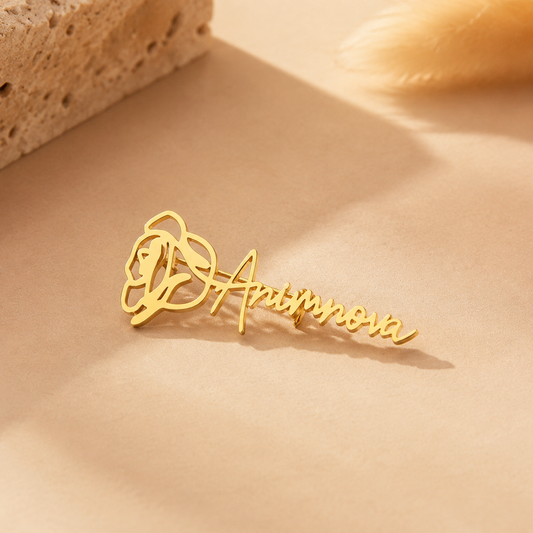 Script Name Rose Brooch — Stainless Steel