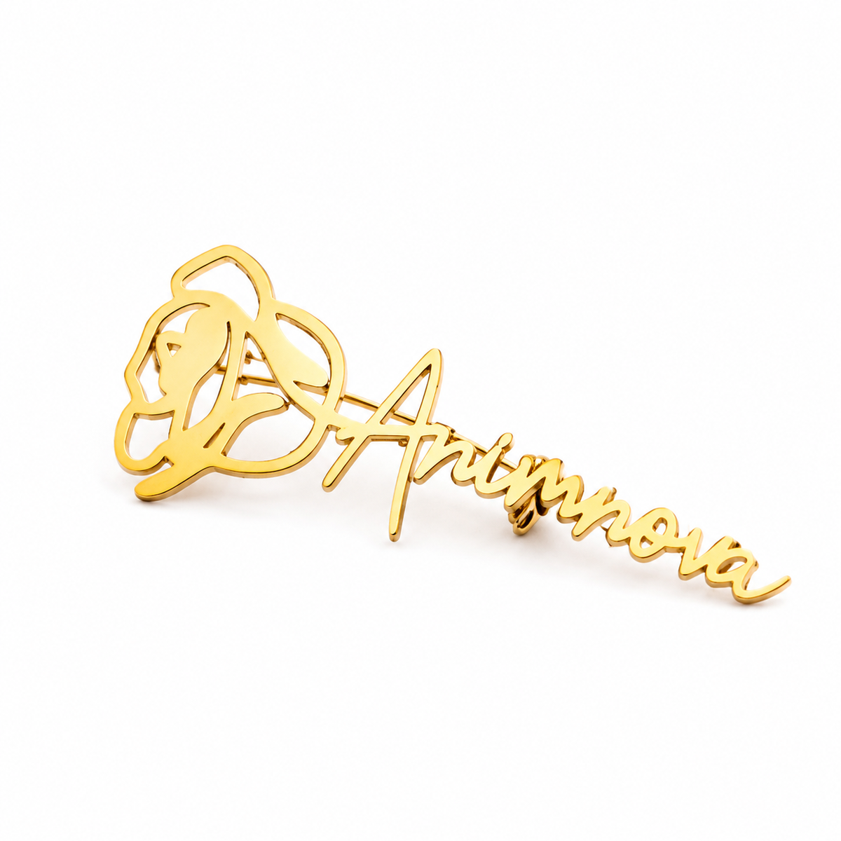 Script Name Rose Brooch — Stainless Steel