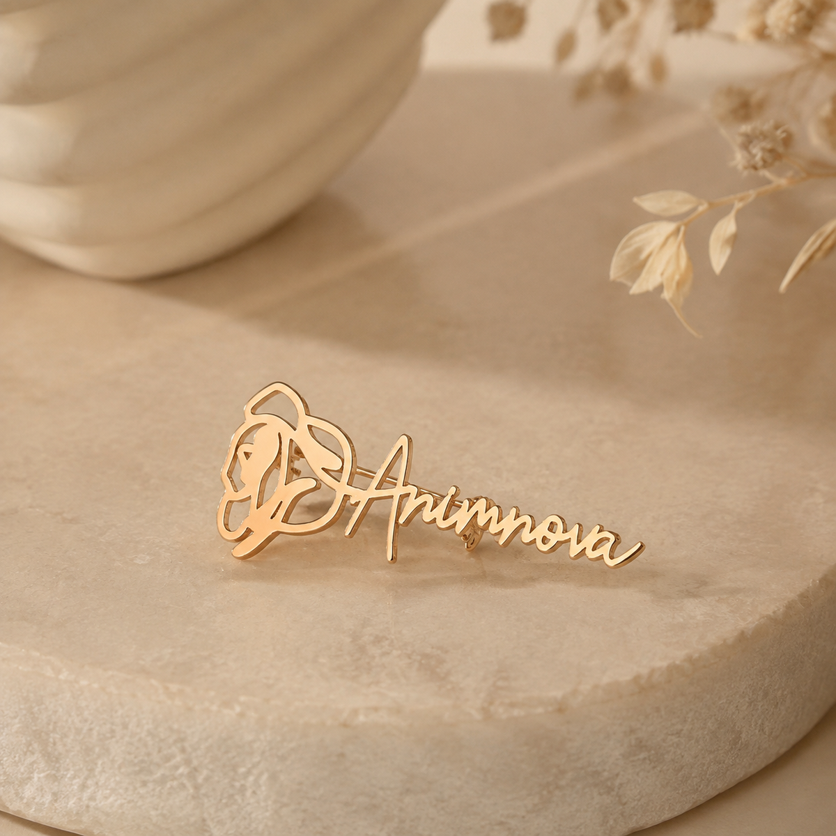 Script Name Rose Brooch — Stainless Steel