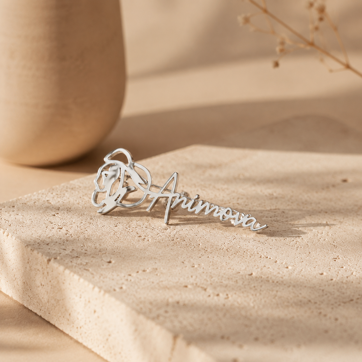 Script Name Rose Brooch — Stainless Steel