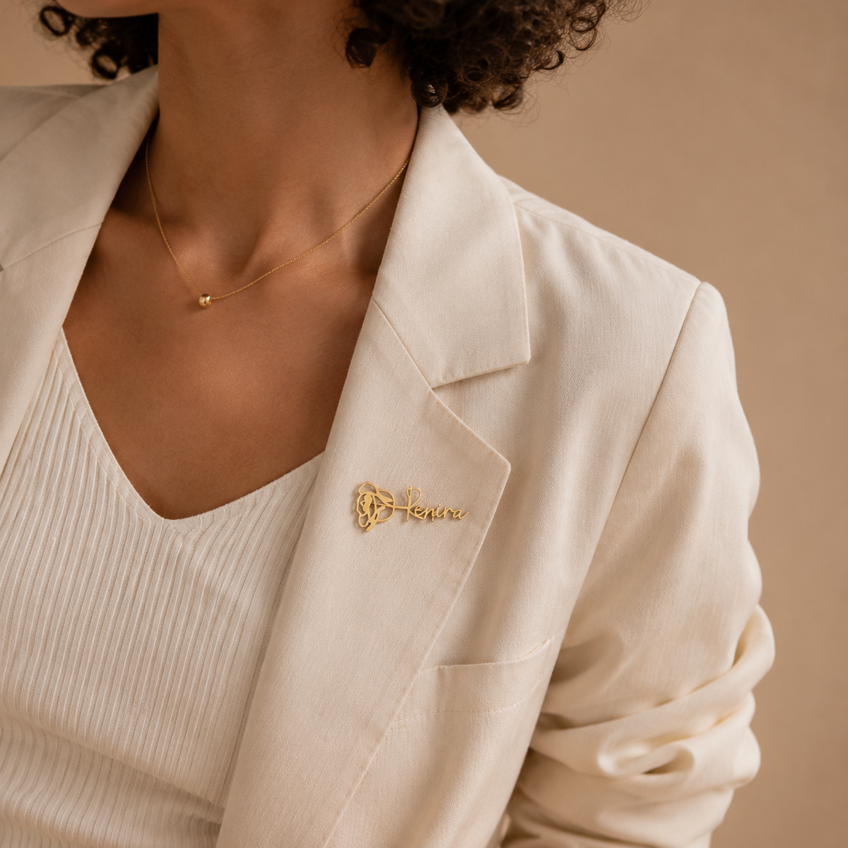 Script Name Rose Brooch — Stainless Steel