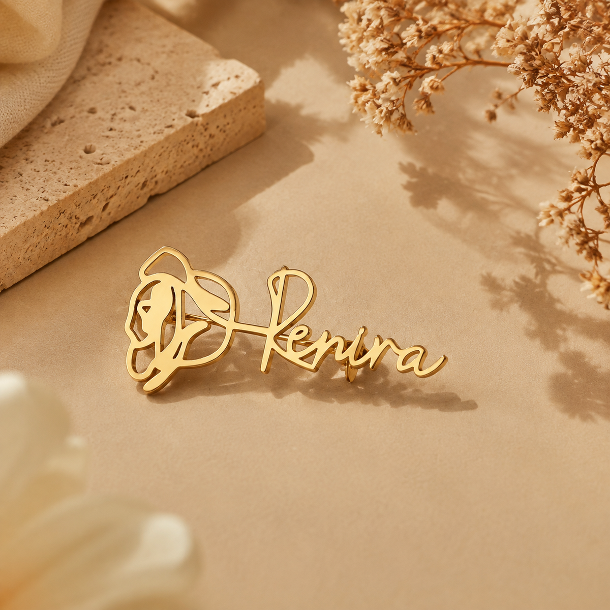 Script Name Rose Brooch — Stainless Steel