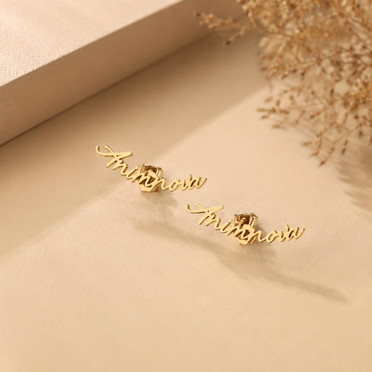 Script Name Stud Earrings — Stainless Steel | ANIMNOVA