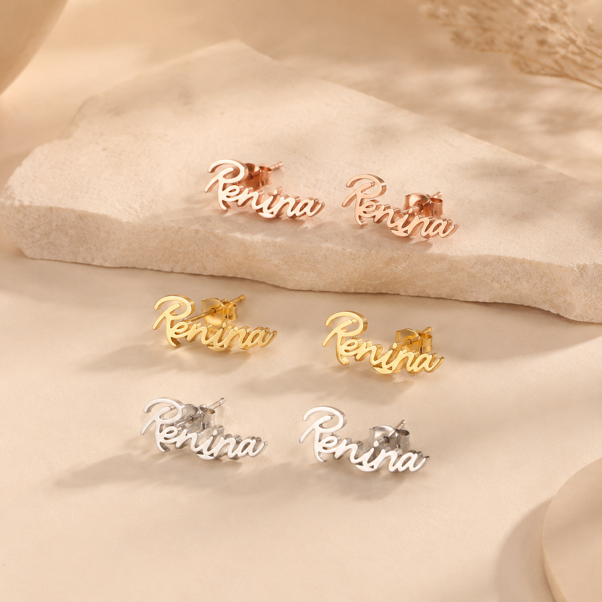 Script Name Stud Earrings — Stainless Steel | ANIMNOVA