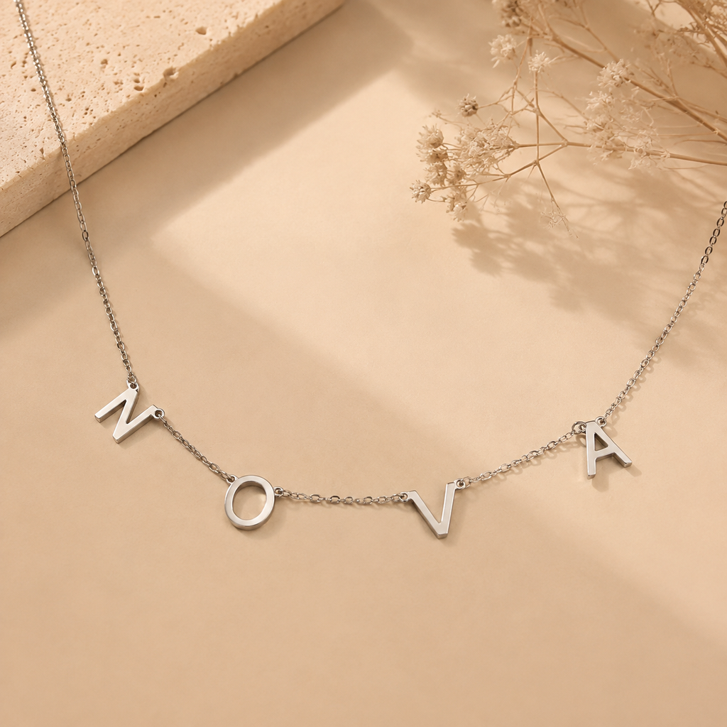 Spaced Letter Name Necklace — Stainless Steel
