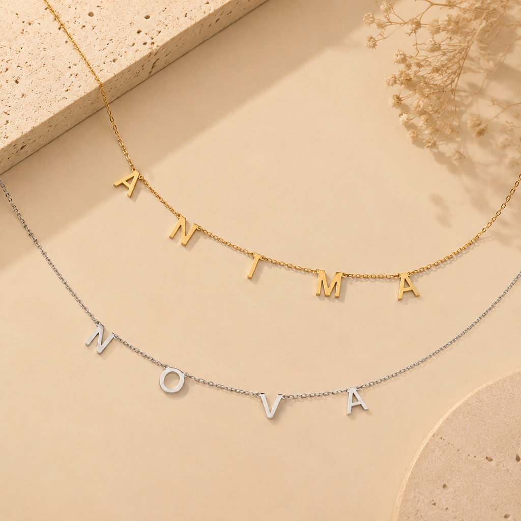 Spaced Letter Name Necklace — Stainless Steel