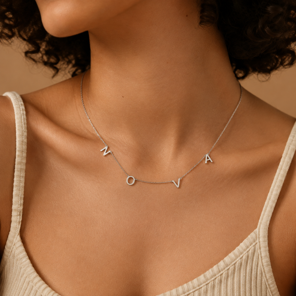 Spaced Letter Name Necklace — Stainless Steel
