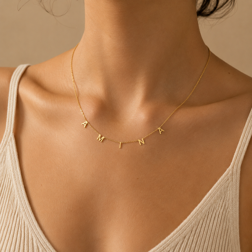 Spaced Letter Name Necklace — Stainless Steel