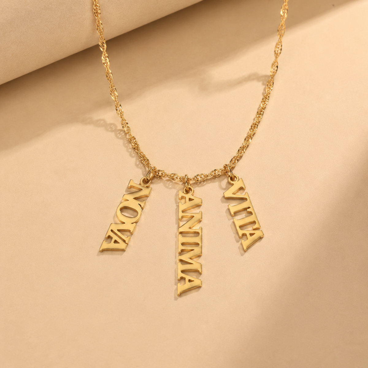 Vertical Name Necklace — Bold Block Letters | ANIMNOVA