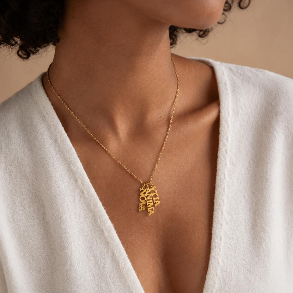 Vertical Name Necklace — Bold Block Letters | ANIMNOVA
